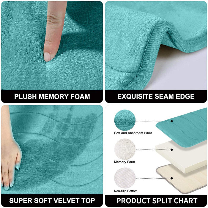 Memory Foam Bath Mat, Super Soft Absorbent Bathroom Rugs Non Slip Bath Rug Runner for Shower Bathroom Floors, 17" X 24", Teal