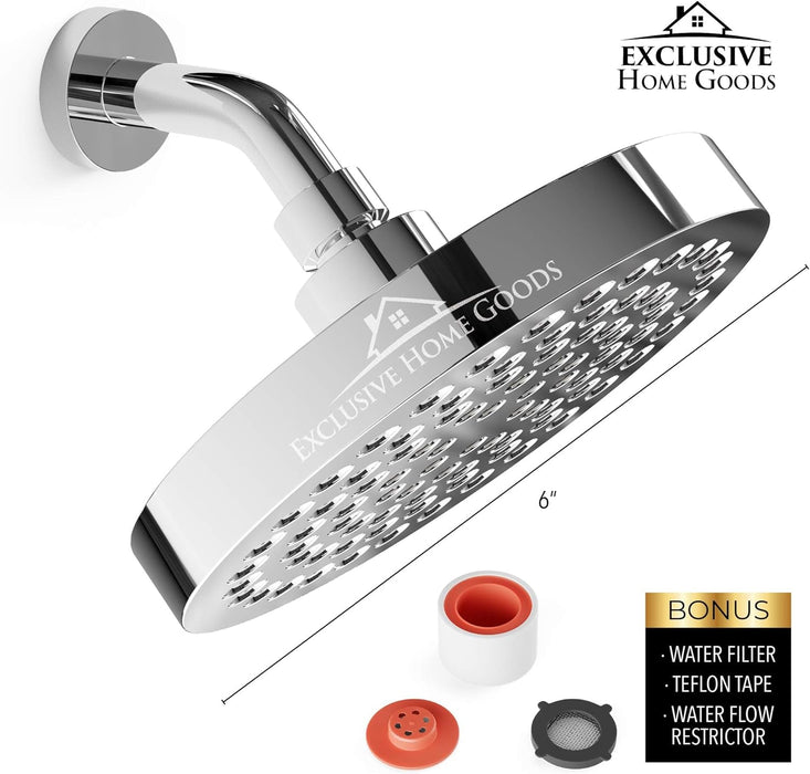 '-Luxury Rainfall Shower Head - High-Pressure Showerhead Jets, Rain Shower Head Ant-Clog Silicone Nozzles (2.5 GPM, 6 Inch Diameter, Deluxe Chrome)
