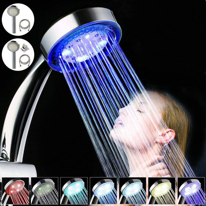 LED Shower Head Handheld Automatic Rainfall Waterfall 7 Colors Changing RGB Lights Shower Head With 1.5M Hose Base