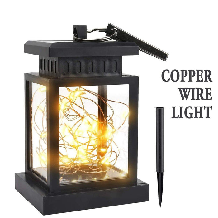Solar Powered LED Lantern Hanging Light Candle / Copper Wire Yard Outdoor Garden Lamp