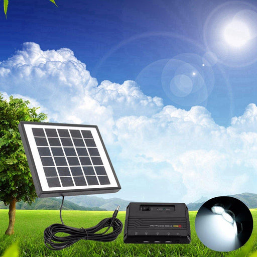 4W 6V Solar Panel + 3x LED Light USB Charger + Power Bank Home Garden System Kit