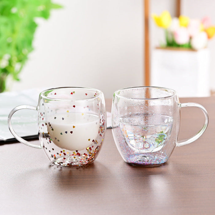 Creative Household Coffee Milk Dried Flower Quicksand Double Layer Glass Cup