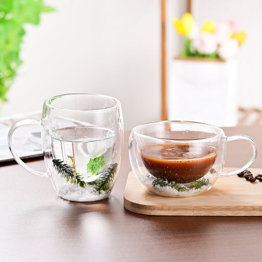 Creative Household Coffee Milk Dried Flower Quicksand Double Layer Glass Cup