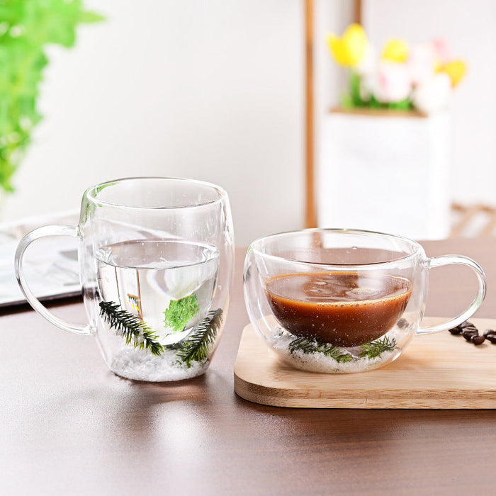 Creative Household Coffee Milk Dried Flower Quicksand Double Layer Glass Cup