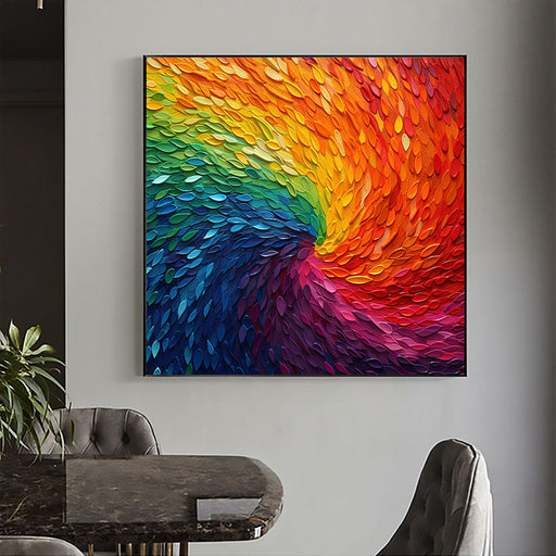 Abstract Textured Art Custom Rainbow Feather Painting Hand Painted Wall Decor Art Poster Ocean Seaside Thick Gray And Black Oil Painting Simple Design Wall Art, Unframed.