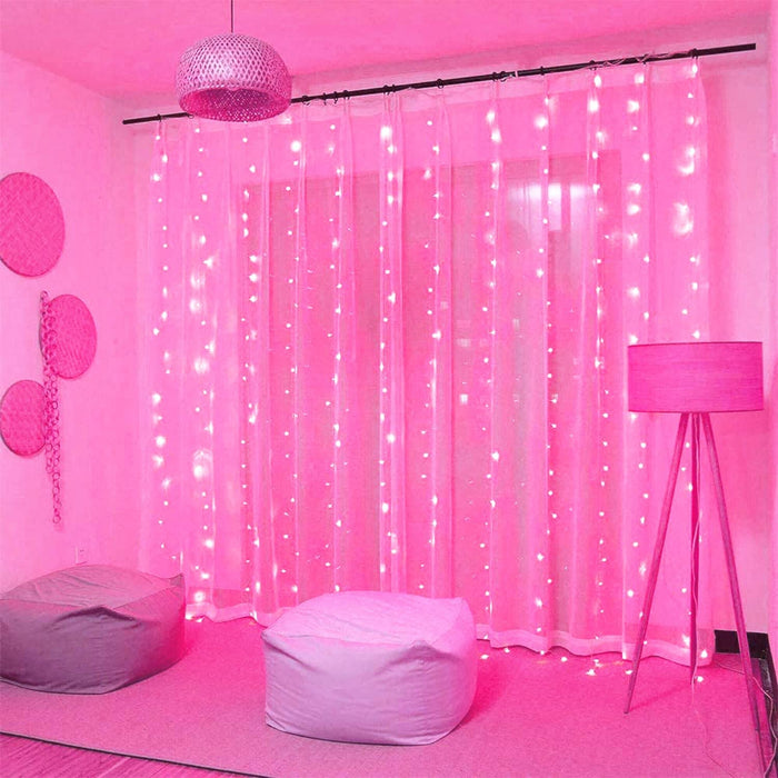 300 LED Remote Control Pink Curtain Lights, 8 Modes Pink Valentine Lights, Pink String Lights for Bedroom Window Wall Party Backdrop Valentine Decorations (9.8X9.8Ft)