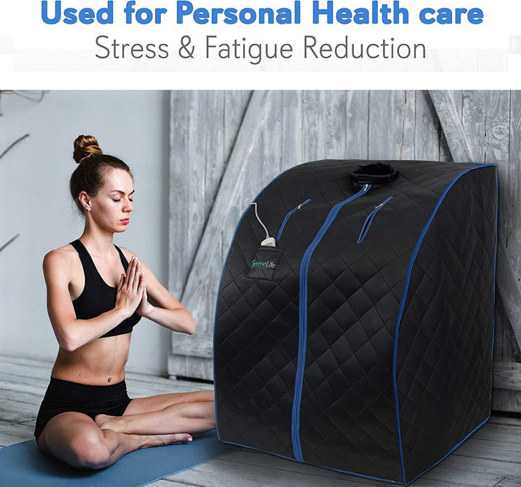 Oversize Portable Infrared Home Spa | One Person Sauna | with Heating Foot Pad & Portable Chair, SLISAU20BK, Black