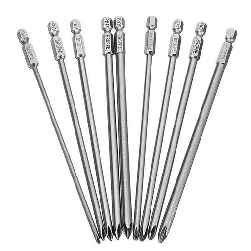 Broppe 9pcs 150mm Magnetic Cross Head Screwdriver Bits Long Hex Shank