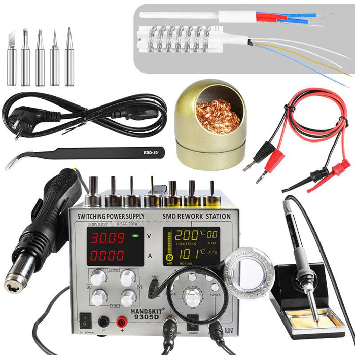 Handskit 9305D 4 in 1 Hot Air Rework Station + Soldering Iron Station + 30V 5A DC Power Supply