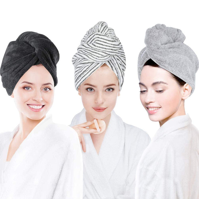 3 Pack Hair Towel Wrap for Women, Ultra Soft Hair Drying Towels, Anti-Frizz & Super Absorbent Hair Turban, Suitable for Curly, Long & Thick Hair