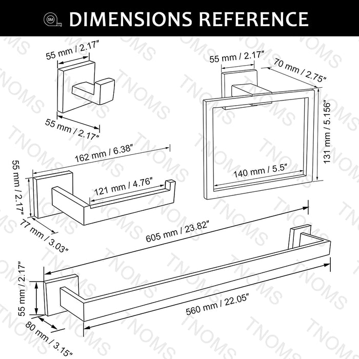 5 Pieces Bathroom Hardware Accessories Set Black Towel Bar Set Wall Mounted,Stainless Steel,23.6-Inch.