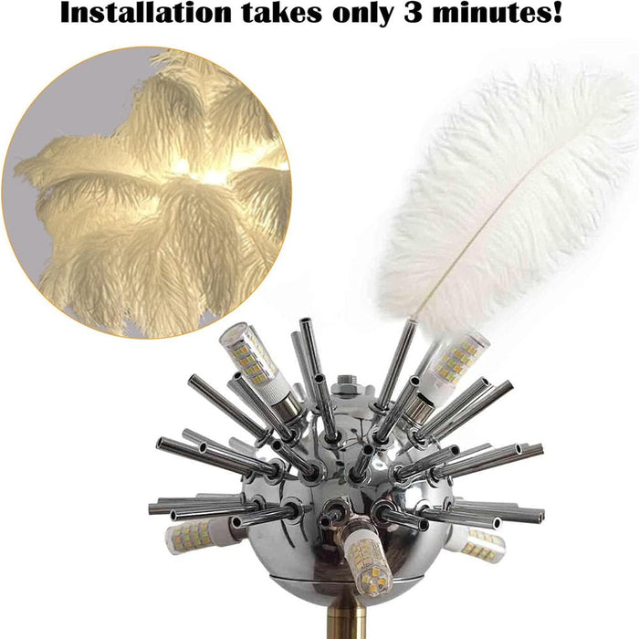 Feather Lamp Natural Ostrich Feather Floor Lamp 62.99Inch Tall Standing Lamp for Bedroom, Funky White Feather Light Gold Floor Lamps Girl Bedroom Living Room Lamp for Nightstand Elegant Decor