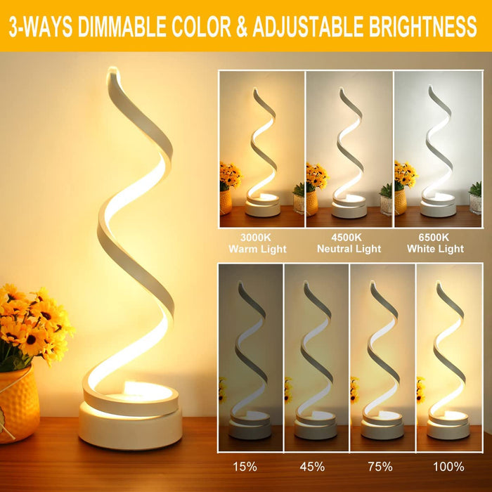 Modern Table Lamps Set of 2, Dimmable Spiral Table Lamps for Nightstand, 12W LED Desk Lamp 3 Color 10 Brightness Level Bedside Lamps Desk Light Office Lamp for Bedroom, Living Room (White)