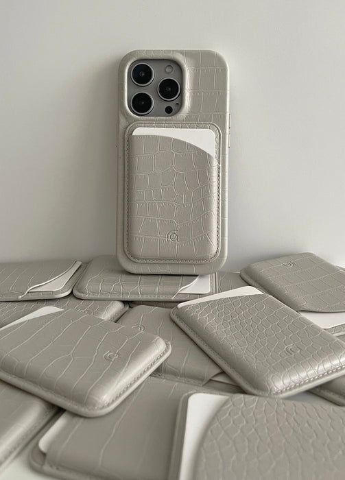 Cream Grey Patterned Leather Phone Case