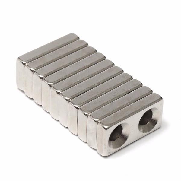 10pcs N35 20x10x4mm Block Countersunk Magnets Neodymium Magnets With 2 Holes