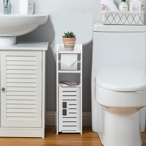 Toilet Paper Holder:Toilet Paper Holder Stand,Small Bathroom Storage Cabinet Bathroom Organizer-White by