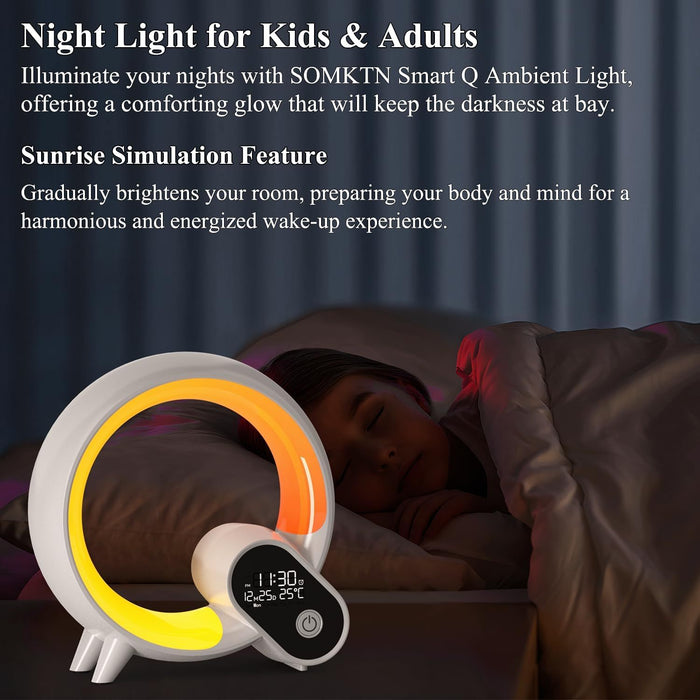 Creative Q Light Analog Sunrise Digital Display Alarm Clock Bluetooth Audio Intelligent Wake-up Q Colorful Atmosphere Light