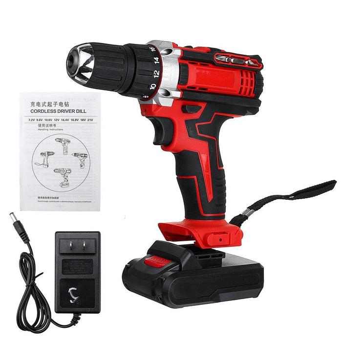 48V 25+3 Gear Rechargable Electric Drill Cordless Impact Drill With 1 or 2 Li-ion Battery With LED Working Light