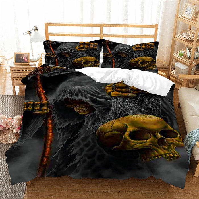 3D Printed Skull Printed Three-piece Home Textile Set