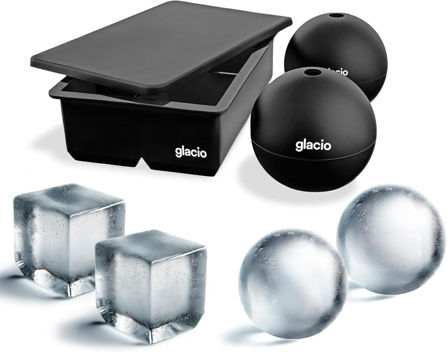 Ice Cube Molds - Jumbo Square Cube Tray with Lid and 2 Large Sphere Molds
