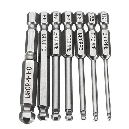 Broppe 7pcs 2/2.5/3/4/5/6/8mm 65mm Magnetic Ball Screwdriver Bits 1/4 Inch Hex Shank Screwdriver Bit