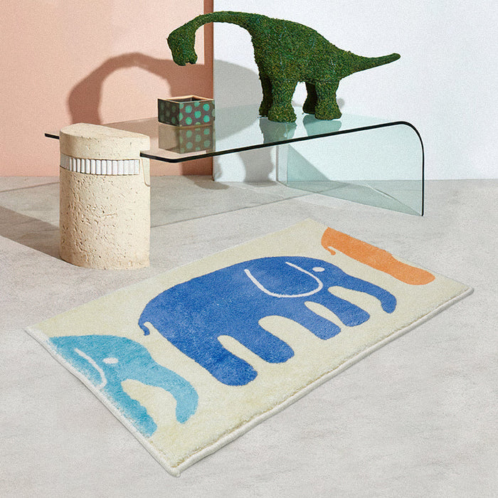 Blue and Orange Elephant White Mat