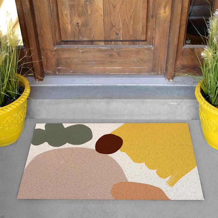 Feblilac Abstract Stone Cloud and Sun Door Mat, Nature Welcome Doormat, Anti Skid PVC Coil Outdoor Mats, Front Mat for Home, Washable Entryway Doormat