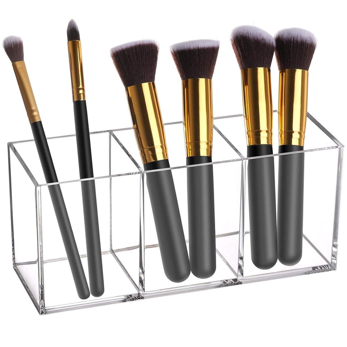 Makeup Brush Holder Organizer Clear Cosmetic Brushes Container Storage 3 Slots - Great for Vanity