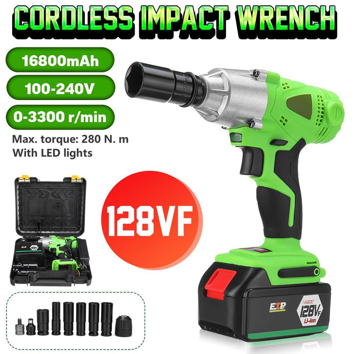 98VF/128VF/168VF/188VF Adjustable Cordless Brushless Electric Impact Wrench Screwdriver Drill LED Light With 1 Battery 1 Charger