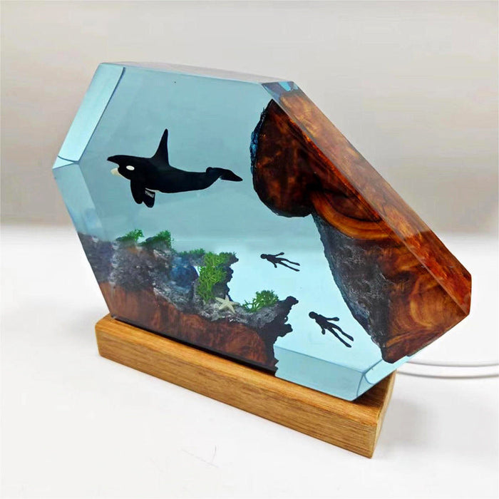 Creative Resin Wooden Killer Whale Small Night Lamp Decorative Crafts