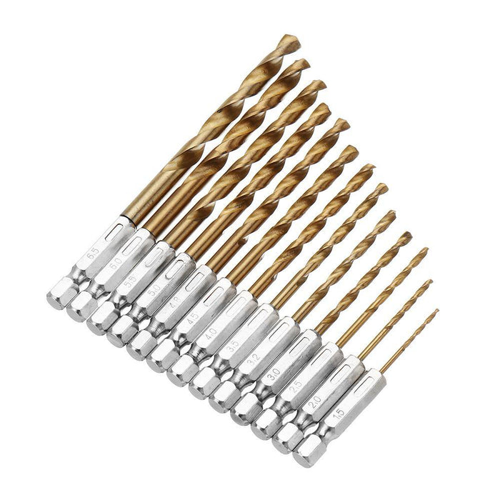 Drillpro DB-T2 13pcs 1.5-6.5mm HSS Titanium Coated 1/4 Inch Hex Shank Twist Drill Bit Set