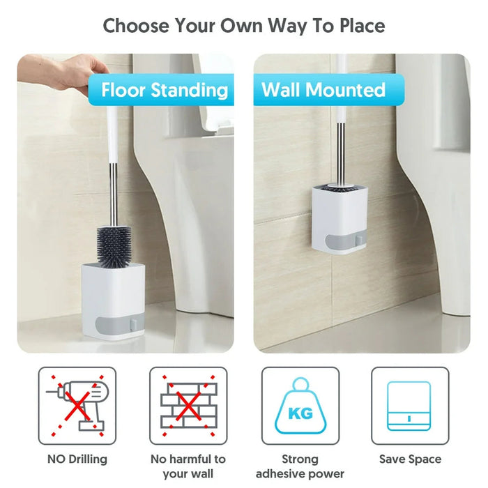 Toilet Brush and Holder Set, Bathroom Toilet Bowl Brush and Caddy Cleaner anti Slip with Sturdy Soft Silicone Bristle Removable Water Drawer Quick Drying (White)