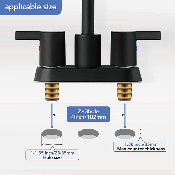 4 Inch 2 Handle Centerset Matte Black Lead-Free Modern Bathroom Faucet, 360 Swivel Spout 2-3 Hole RV Bathroom Vanity Sink Faucet with Pop up Drain and Water Supply Lines，Bf015-1-Mb