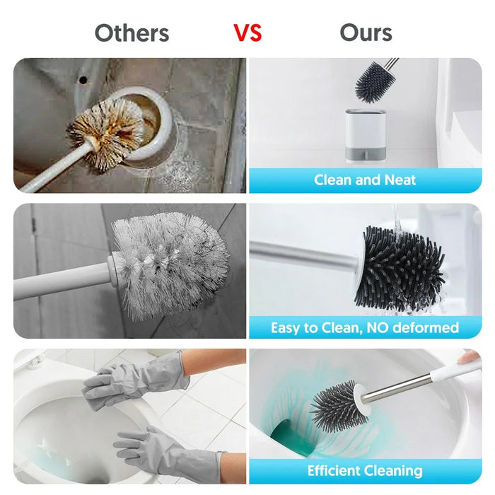 Toilet Brush and Holder Set, Bathroom Toilet Bowl Brush and Caddy Cleaner anti Slip with Sturdy Soft Silicone Bristle Removable Water Drawer Quick Drying (White)