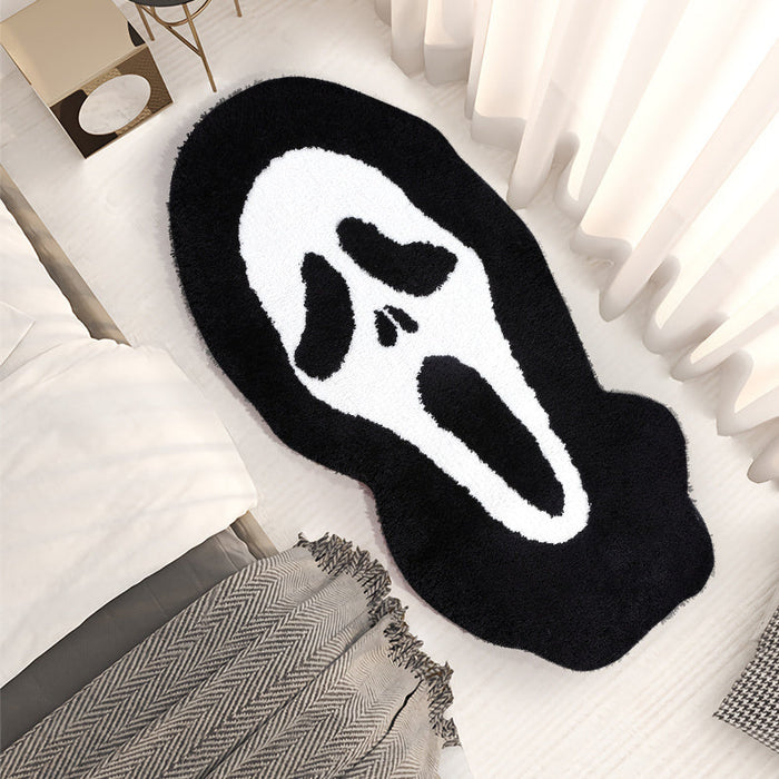 Feblilac Black White Skull Mat, Anti-Slip Area Rug, Halloween Decor