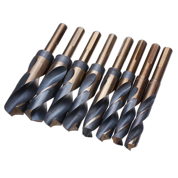 Drillpro 8pcs 1/2 Inch Shank HSS 4241 Twist Drill Bit Set 9/16 to 1 Inch Twist Drill for Wood Metal