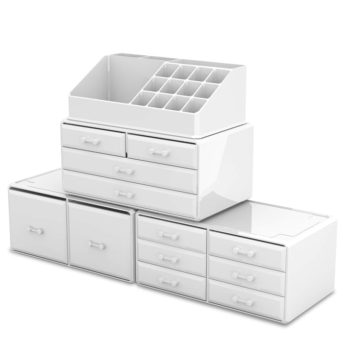 Makeup Cosmetic Organizer Storage Drawers Display Boxes Case with 12 Drawers (White)
