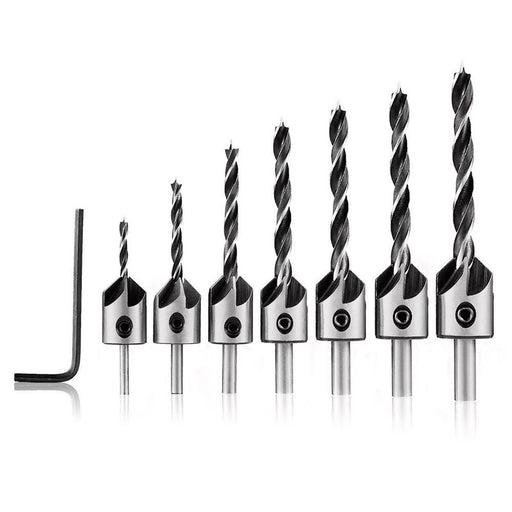 Drillpro 7pcs HSS 5 Flute Countersink Drill Bit Set Reamer Woodworking 3-10mm Chamfer Drill Bits