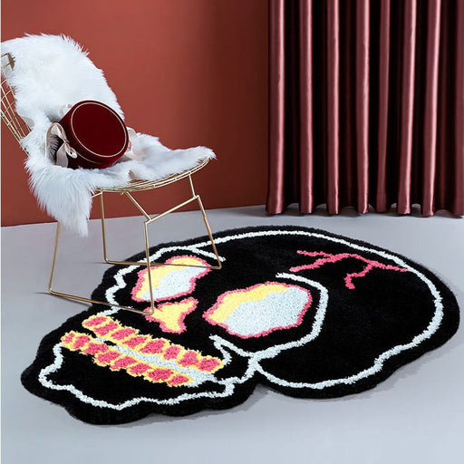 Feblilac Fashionable Black Pink Skull Mat, Anti-Slip Area Rug