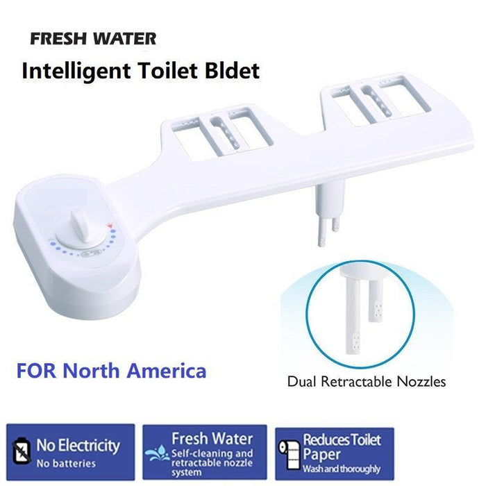 Dual Nozzle Portable Bidet Toilet Seat Attachment Non-Electric Mechanical Fresh Cleaning Device