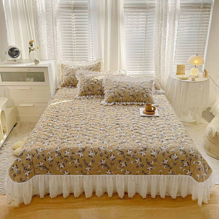 Cotton Lace Embroidery Quilted Bed Cover Series Three-piece Set