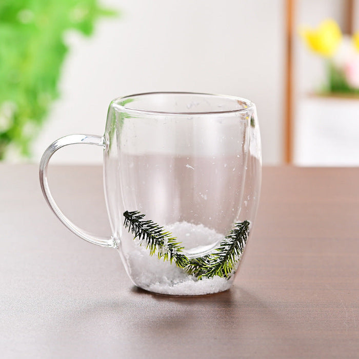 Creative Household Coffee Milk Dried Flower Quicksand Double Layer Glass Cup