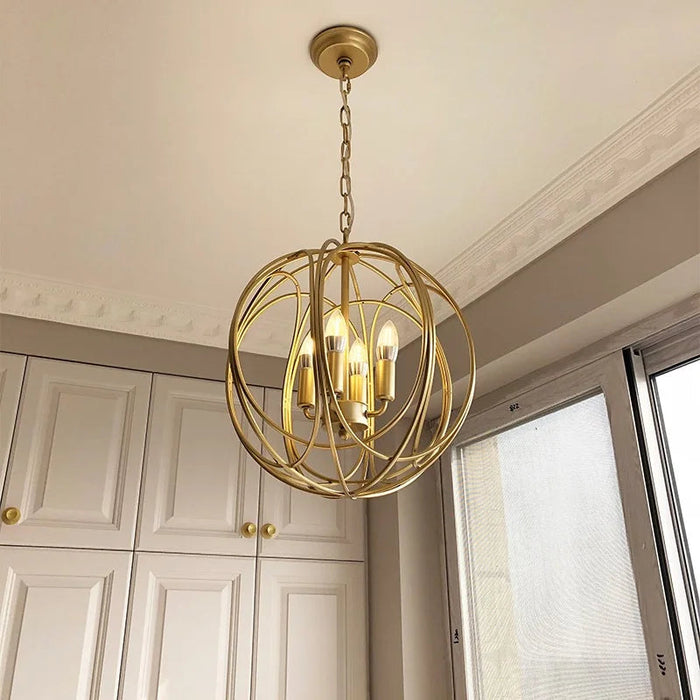 American Spherical Chandelier Restaurant Golden Chandelier Bedroom Nordic Modern Wrought Iron Porch Aisle Light Fixture