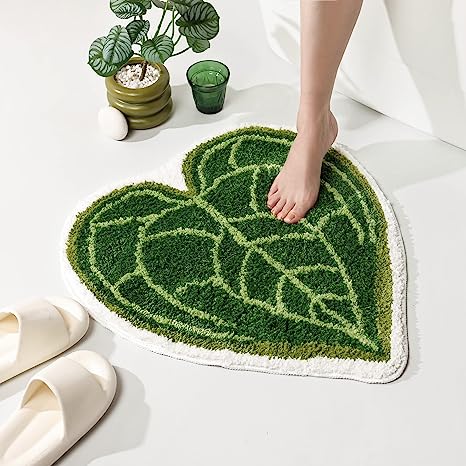 Feblilac Monstera Green Leaf Tufted Bath Mat