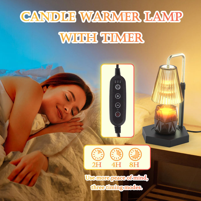 Candle Warmer Lamp Dimmable And Timer Candle Warmer Height Adjustable For Jar Scented Candles For Home Decor Amber Glass And Black Base