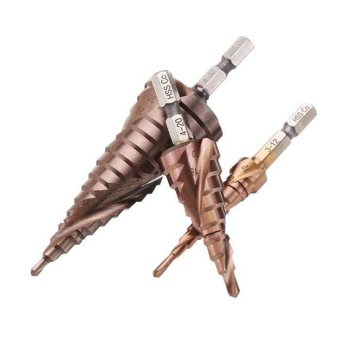 Drillpro 3-12/4-20/4-32mm M35 Cobalt Step Drill Bit 1/4 Inch Hex Shank HSS-Co Step Drill Bit