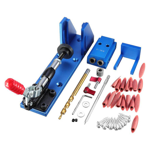 XK-2 Aluminum Alloy Pocket Hole Jig System Woodworking Drill Guide with Toggle Clamp 9.5mm Step Drill Bits