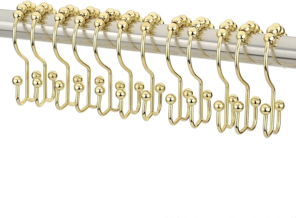 Gold Shower Curtain Hooks Rings, Stainless Steel Shower Curtain Rings, 12Pcs Double Glide Shower Hooks for Bathroom Shower Curtain Rods Dual Rust-Resistant Shower Rings