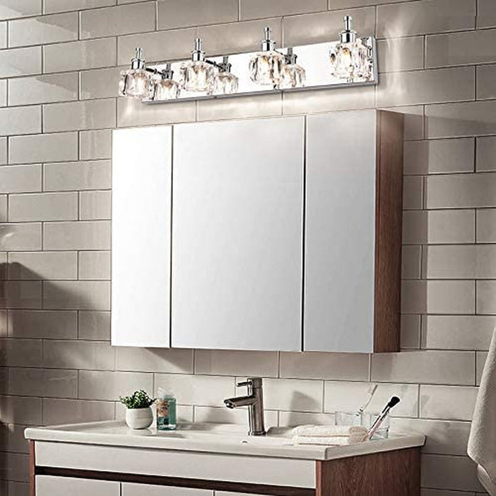 Bathroom Vanity Light Fixtures over Mirror Modern LED 4 Lights Chrome Crystal Bath Vanity Lighting(Exclude Bulb)