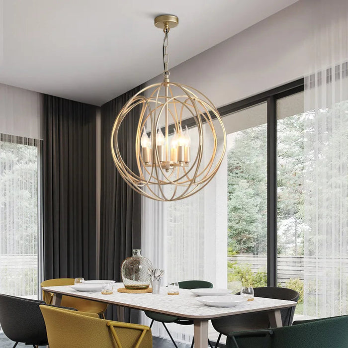 American Spherical Chandelier Restaurant Golden Chandelier Bedroom Nordic Modern Wrought Iron Porch Aisle Light Fixture